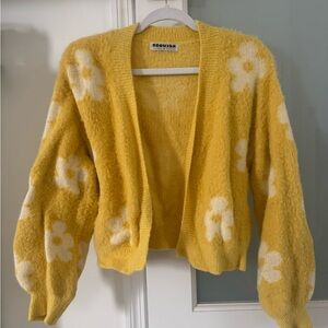 Amazon Yellow and White Floral Cardigan Sweater